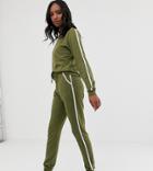 Asos Design Tall Tracksuit Cute Sweat / Basic Jogger With Tie With Contrast Binding - Green