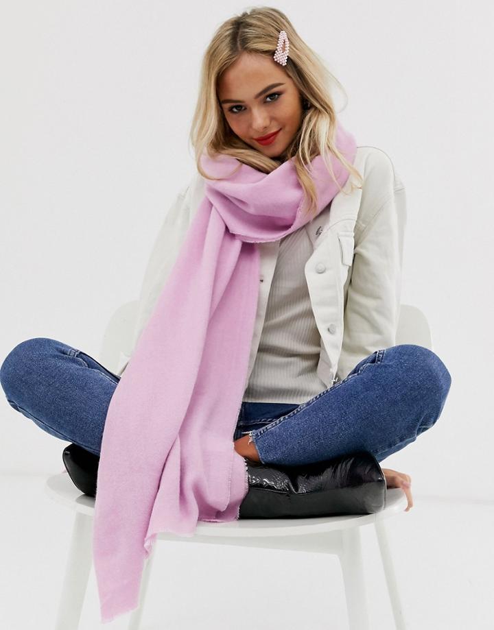 Asos Design Plain Lightweight Winter Pastel Long Scarf With Raw Edge In Pink - Pink