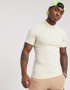 Asos Design Muscle Fit Jersey Polo In Beige