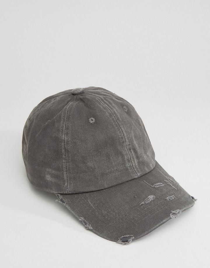 7x Baseball Cap With Distressing - Gray