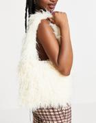 Asos Design Mini Tote Bag In Natural Long Faux Fur-neutral