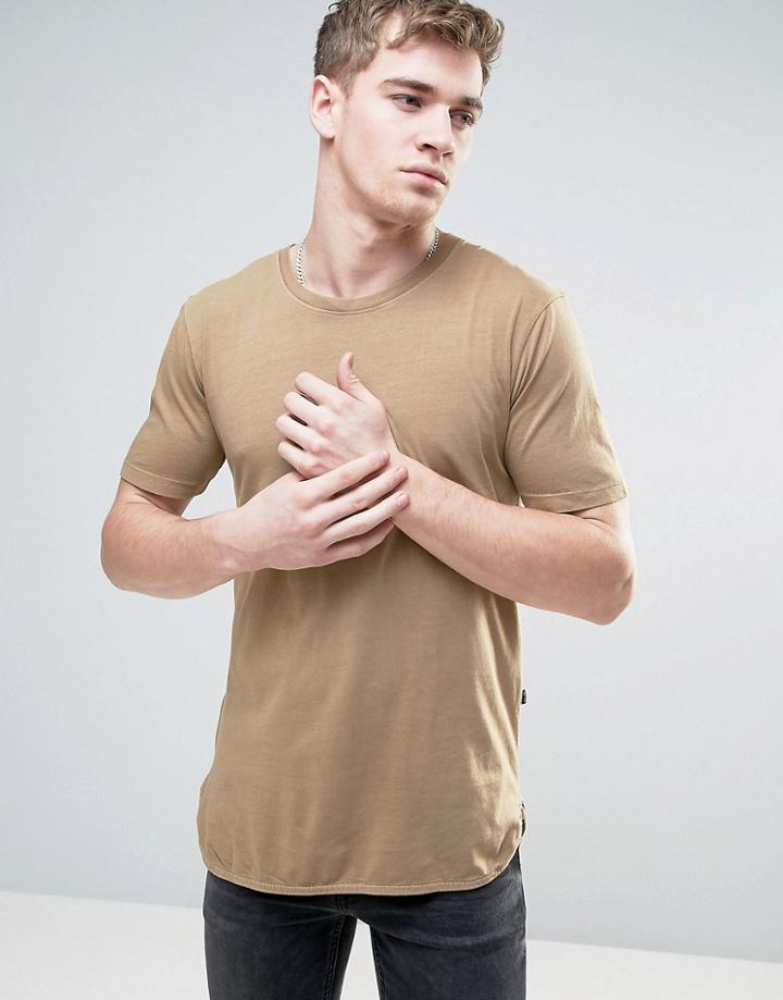 Only & Sons Longline T-shirt With Drop Curved Hem In Organic Cotton - Beige
