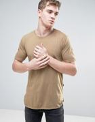 Only & Sons Longline T-shirt With Drop Curved Hem In Organic Cotton - Beige
