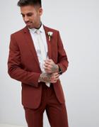 River Island Skinny Fit Suit Jacket In Rust - Red