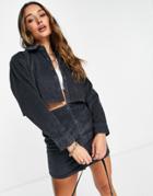 Asos Design Cord Cropped Shirt In Charcoal - Part Of A Set-grey