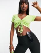 Missyempire Exclusive Not So Basic Ruched Tie Detail Crop Top In Lime-green