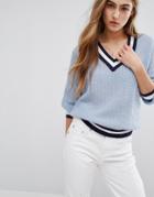Tommy Hilfiger V Neck Knit Sweater With Tipping - Gray