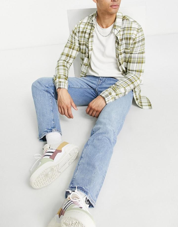 Abercrombie & Fitch 90s Straight Fit Distressed Jeans In Mid Wash-blue