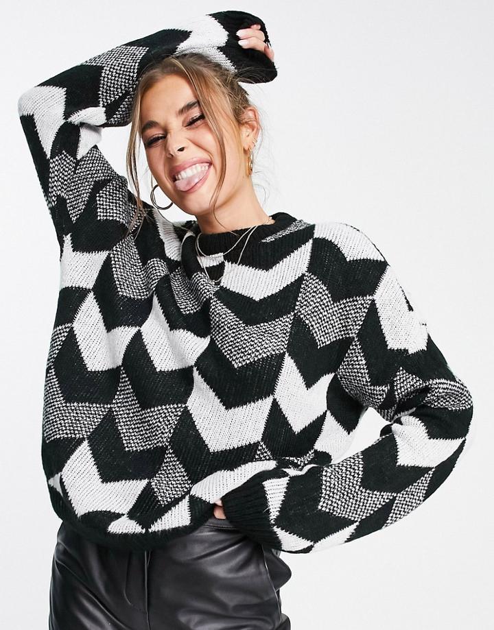 In The Style X Lorna Luxe Chevron Oversized Sweater In Black Multi