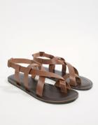 Asos Design Sandals In Tan Leather - Tan