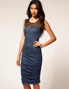 Supertrash Denim Bodycon Dress With Lace Panels - Blue