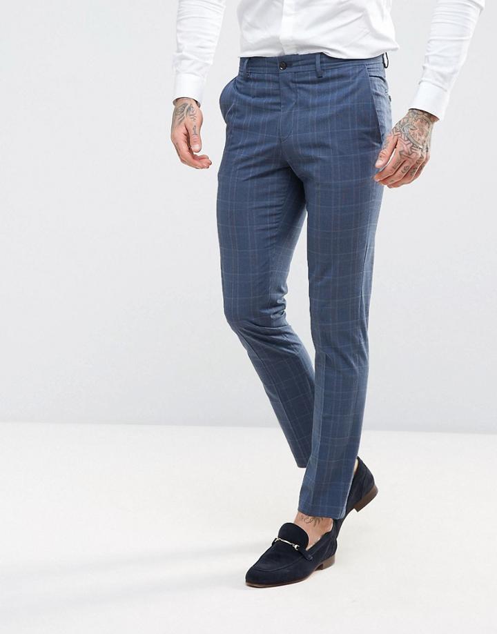 Jack & Jones Premium Skinny Suit Pant In Check - Blue
