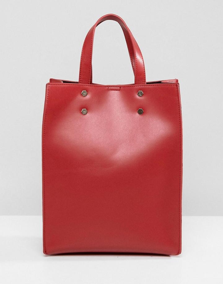 Pieces Mini Shopper Bag With Cross Body Strap - Red