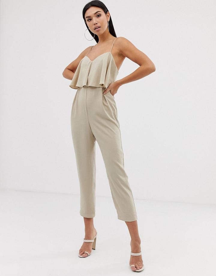 Asos Design Double Layer Cami Peg Jumpsuit - Beige