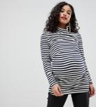 Bandia Maternity Nursing Long Sleeve Navy Stripe Polo Top - Navy