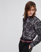 Noose & Monkey Skinny Flocked Shirt - Purple