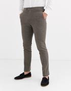 Asos Design Wedding Skinny Suit Pants In Wool Mix Herringbone In Brown