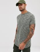 Asos Design T-shirt In Inject Jersey With Roll Sleeve And Curved Hem In Khaki - Green
