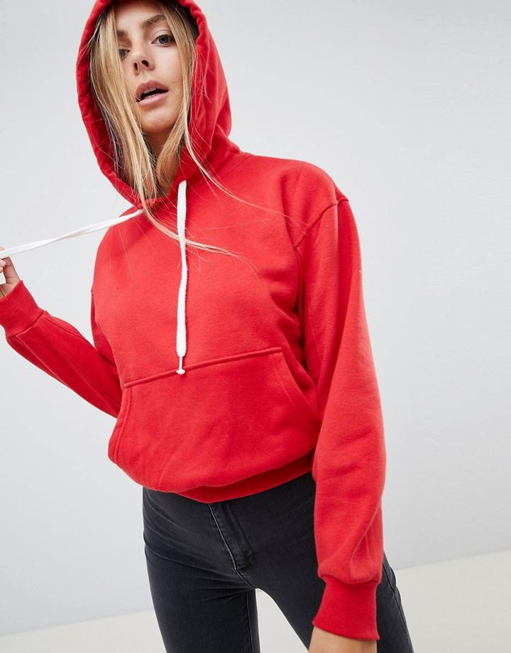 Bershka Basic Hooded Sweater In Red - Red