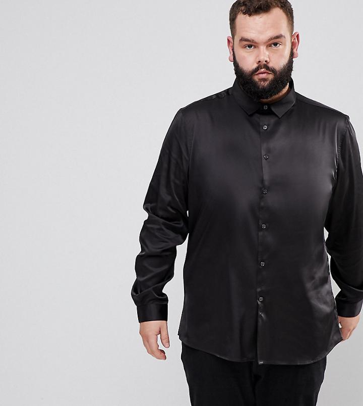 Asos Plus Skinny Sateen Shirt In Black - Black