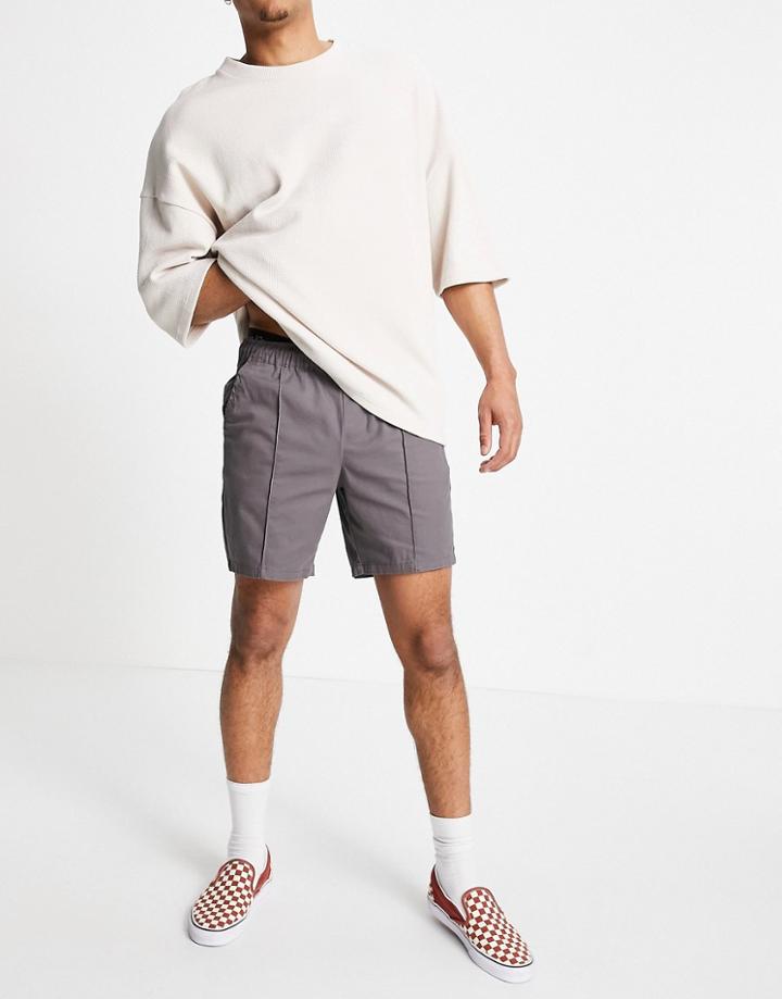 Asos Design Skinny Chino Shorts With Elastic Waist And Pin Tuck In Charcoal-grey