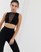 Prettylittlething Gym Top With Mesh Insert In Black - Pink