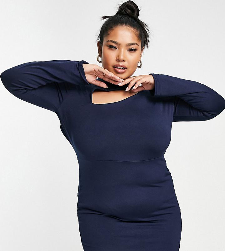 Public Desire Curve Double Layered Slinky Back Detail Mini Dress In Navy