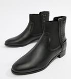 Stradivarius Studded Real Leather Ankle Boot - Black