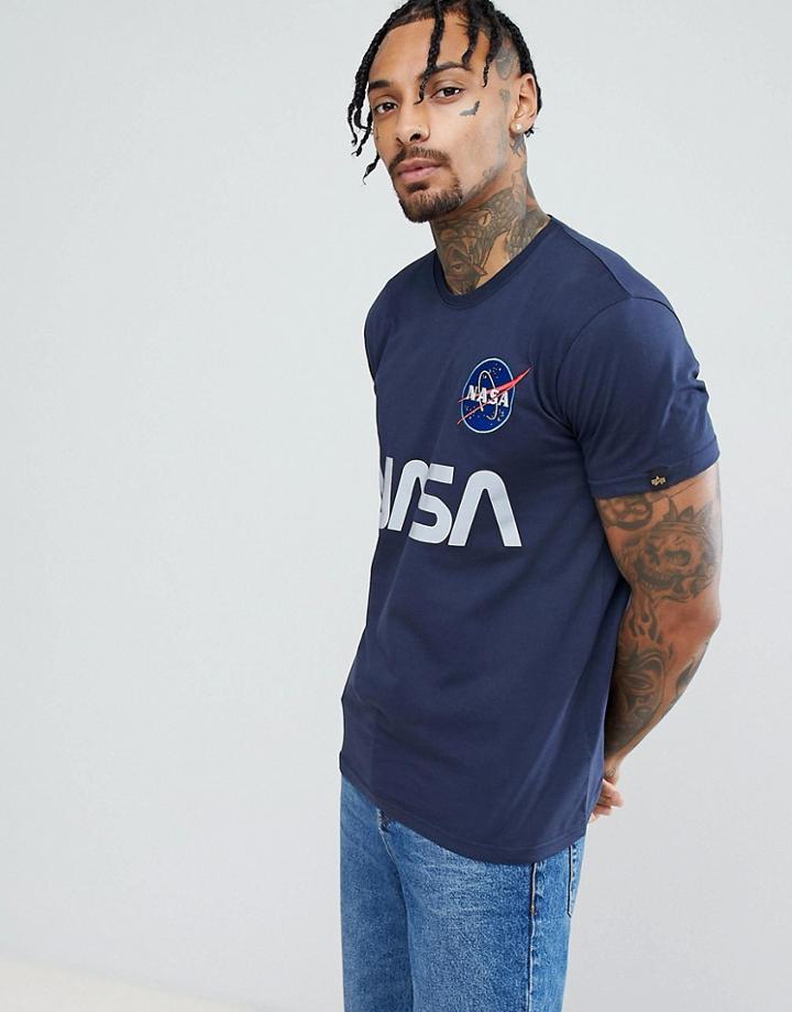 Alpha Industries Nasa Reflective Print T-shirt In Navy - Navy