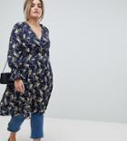 Lovedrobe Wrap Front Midaxi Tea Dress In Dark Floral Print-multi