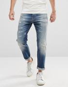 Selected Homme Jeans In Tapered Fit With Rip Repair Italian Denim - Blue
