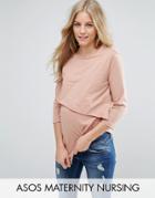 Asos Maternity Nursing Asymmetric Top With Double Layer - Pink