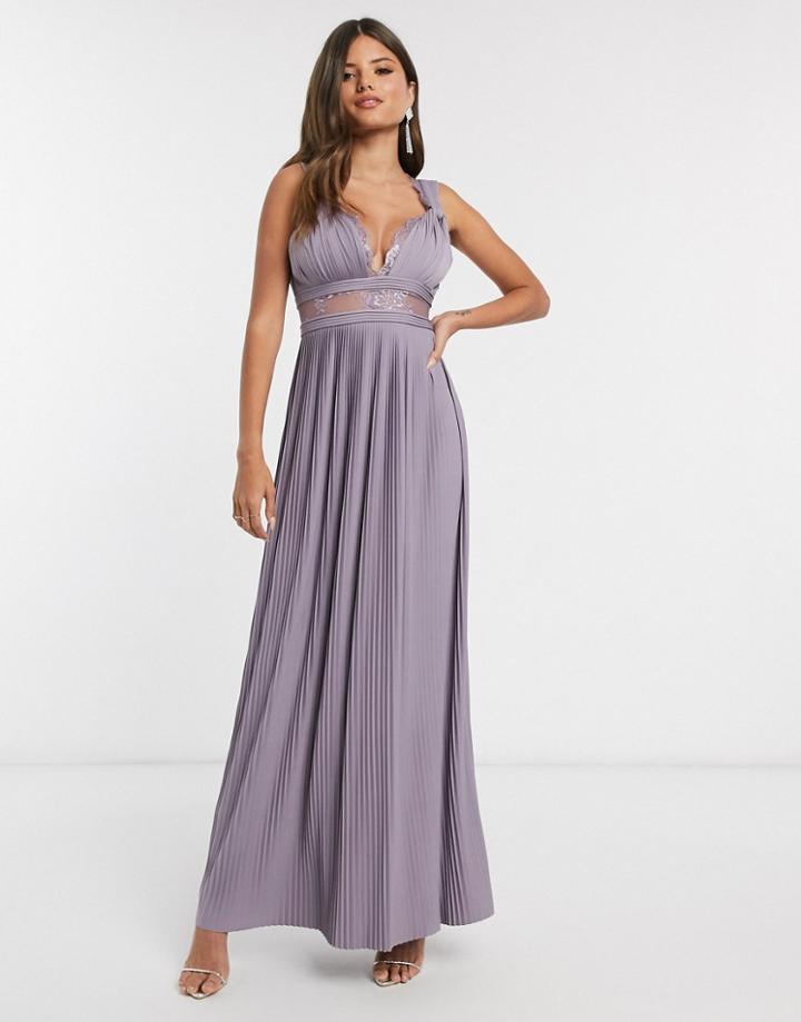 Asos Design Premium Twist Strap Lace Insert Maxi Dress In Aubergine-red