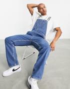 Tommy Jeans Carpenter Denim Loose Fit Overalls In Mid Wash-blue
