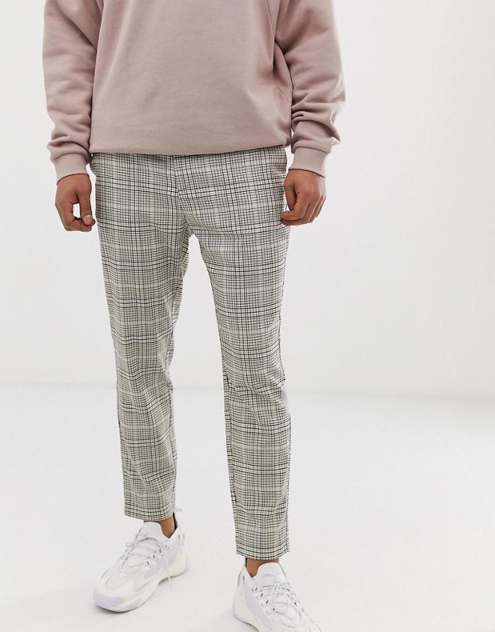 Bershka Skinny Pants With Houndstooth Print In Beige