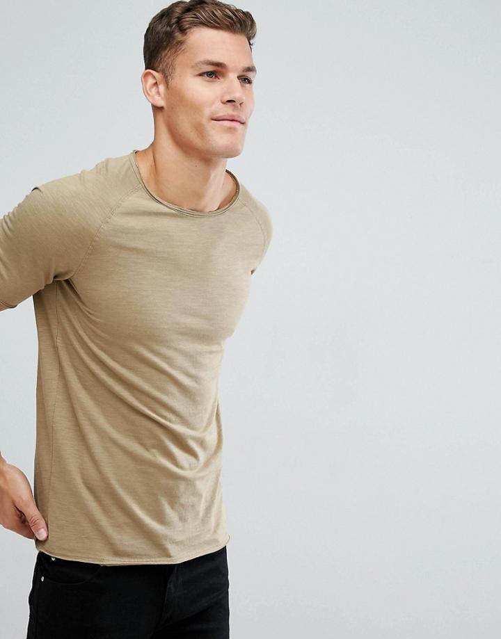 Produkt T-shirt With Roll Hem And Raglan Sleeve - Beige
