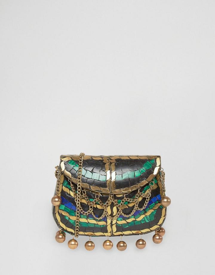 Park Lane Enamel Detail Metal Bag - Gold