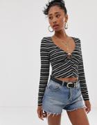 Emory Park Long Sleeve Top With Gathered Front In Vintage Stripe-multi