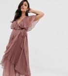 Asos Design Maternity Maxi Dress With Cape Back And Dipped Hem-purple