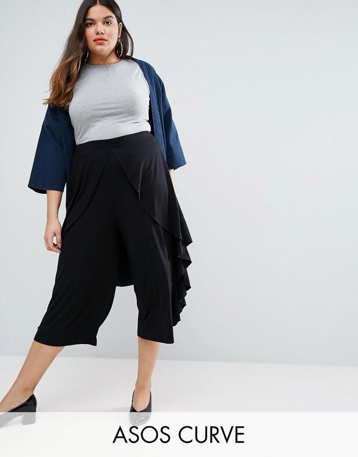 Asos Curve Ruffle Side Culotte Pants - Black