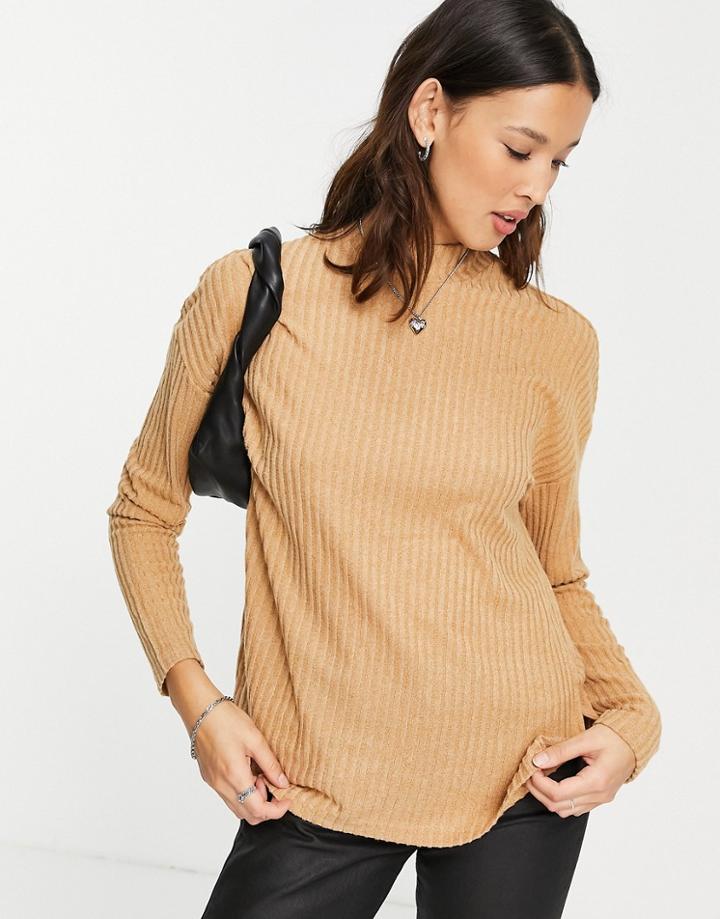 Vero Moda High Neck Sweater In Tan-brown