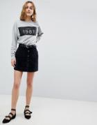 Vero Moda Button Through Velvet Skirt-black