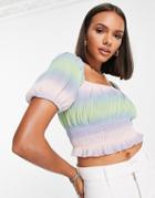Na-kd X Misslisibell Puff Sleeve Cropped Top In Ombre Print-multi