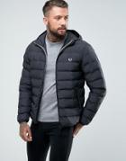Fred Perry Brentham Quilted Puffer Hooded Jacket In Black - Navy