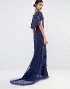 A Star Is Born Embellished Lace Cape Back Maxi Dress - Navy