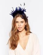 Elegance Feather And Floral Headband - Light Navy