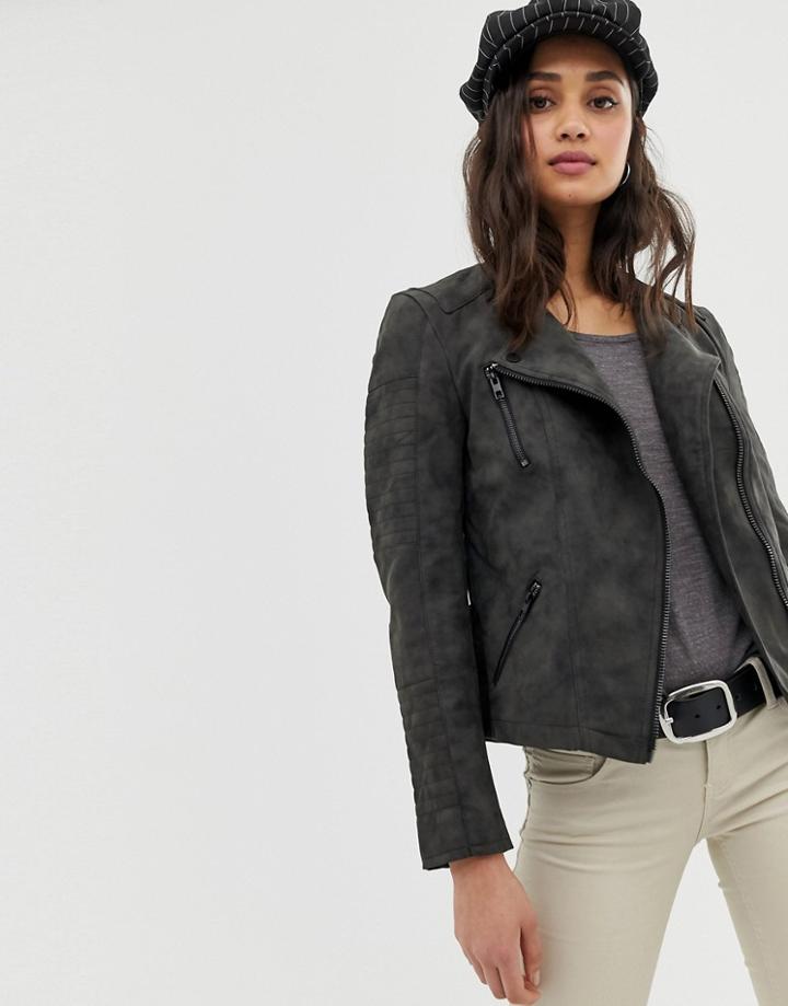Only Cava Faux Leather Biker Jacket - Black