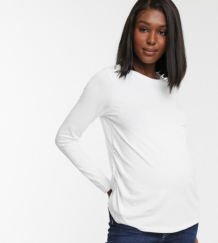 Asos Design Maternity Ultimate Slim Fit T-shirt With Long Sleeves In Organic Cotton In White