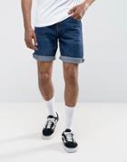 Pull & Bear Regular Fit Denim Shorts In Mid Wash - Blue