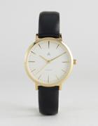 Asos Clean Dial Black & Gold Leather Watch - Black